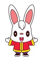niedliches kaninchen der karikatur, das chinesisches kostüm trägt. chinesisches neujahr 2023. jahr der hasentierkreisillustration vektor