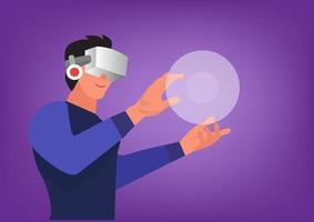 junger Mann mit vr-Brille und Fingern, die Virtual-Reality-Spiele berühren vektor