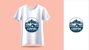 ny herr- vit t-shirt i vektor attrapp t-shirt årgång äventyr camping typografi skriva ut design