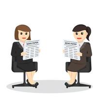 företag kvinna sekreterare läsning tidning tillsammans design karaktär på vit bakgrund vektor