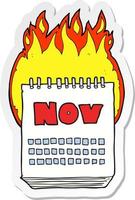 Aufkleber eines Cartoon-Kalenders, der den Monat November zeigt vektor