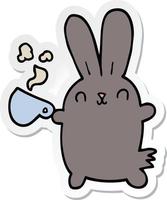 klistermärke av en söt tecknad serie kanin med kaffe kopp vektor