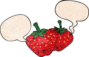 Cartoon-Erdbeeren und Sprechblase im Retro-Textur-Stil vektor