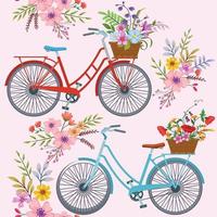 Fahrrad mit nahtlosem Blumenmuster. vektor