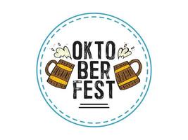 oktoberfest 2022 - öl festival. ritad för hand klotter element. tysk traditionell Semester. runda emblem med öl muggar och text på en vit bakgrund. vektor