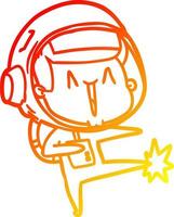 Warme Gradientenlinie zeichnet glücklichen Cartoon-Astronautentanz vektor
