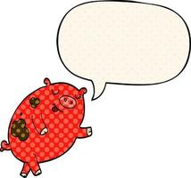 Cartoon tanzendes Schwein und Sprechblase im Comic-Stil vektor