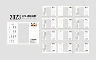2023 skrivbord kalender mall, en gång i månaden skrivbord kalender, tabell kalender 2023 layout design, dagligen skrivbord kalender vektor