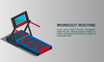 Workout-Routine-Fitnessstudio mit isometrischer Illustration des Laufbands vektor