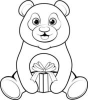 färg sida. söt och Lycklig panda med gåva låda vektor