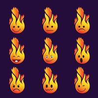 Stellen Sie das Symbol des niedlichen Feuer-Emoticons ein, das sich perfekt für digitale Entwicklertools eignet vektor