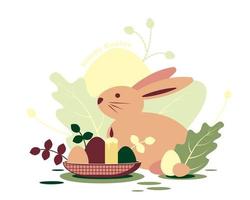Frohe Ostern. Symbol mit dem Bild eines Hasen und einem Korb mit Eiern und Kerzen. vektor