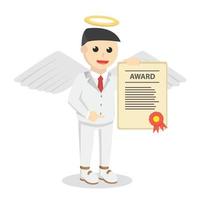 Engel Geschäftsmann mit Zertifikat Award Design Charakter auf weißem Hintergrund vektor