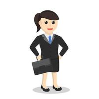 Geschäftsfrau-Sekretärin hält einen Aktenkoffer-Designcharakter auf weißem Hintergrund vektor