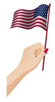 weibliche hand hält sanft kleine amerikanische flagge. Urlaubsgestaltungselement. Cartoon-Vektor auf weißem Hintergrund vektor