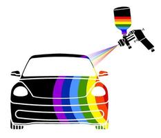 Airbrush-Logo mit Farbspray in Regenbogenfarben malt ein Auto. genaue Farbabstimmung in der Werkstatt. Vektorsymbol vektor