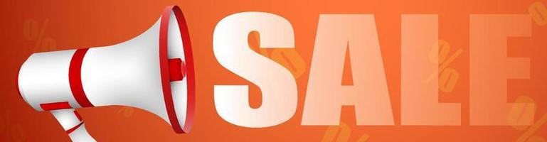 Verkauf Web-Banner mit Megaphon auf orangem Hintergrund. Verkaufsförderung und Verkauf von Waren im Geschäft. Marketing. schwarzer Freitag. Vektor