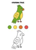 Farbe süßer grüner Papagei. Arbeitsblatt für Kinder. vektor