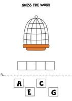 stavning spel för ungar. tecknad serie fågel bur. vektor