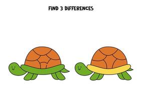 Finden Sie 3 Unterschiede zwischen zwei süßen Schildkröten. vektor