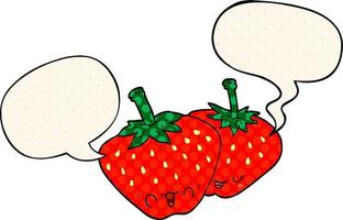 tecknad serie jordgubbar och Tal bubbla i komisk bok stil vektor