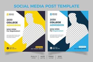 Social-Media-Post-Design für die College-Zulassung, Social-Media-Post-Banner für Bildung, Social-Media-Post-Design-Vorlage für die Förderung der College-Zulassung vektor