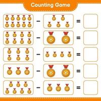 Zähle und kombiniere, zähle die Anzahl der Trophäen und kombiniere mit den richtigen Zahlen. pädagogisches kinderspiel, druckbares arbeitsblatt, vektorillustration vektor