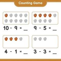 räkna och matcha, räkna antalet baseballhandskar och matcha med rätt siffror. pedagogiskt barnspel, utskrivbart kalkylblad, vektorillustration vektor