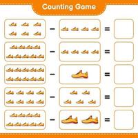Zähle und kombiniere, zähle die Anzahl der Laufschuhe und verbinde sie mit den richtigen Zahlen. pädagogisches kinderspiel, druckbares arbeitsblatt, vektorillustration vektor