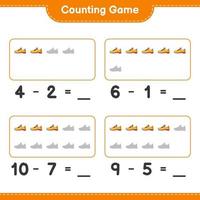 räkna och matcha, räkna antalet löparskor och matcha med rätt siffror. pedagogiskt barnspel, utskrivbart kalkylblad, vektorillustration vektor