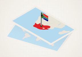 Südafrika auf der Karte mit 3D-Flagge von Südafrika ausgewählt. vektor