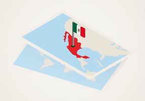 mexiko ausgewählt auf karte mit isometrischer flagge von mexiko. vektor