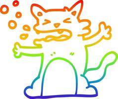 Regenbogen-Gradientenlinie Zeichnung Cartoon-Schluckauf-Katze vektor