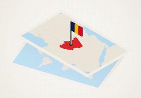 Tschad auf der Karte mit 3D-Flagge des Tschad ausgewählt. vektor