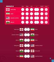 fotboll kopp 2022, grupp b match schema. flaggor av England, Iran, usa, Wales. vektor