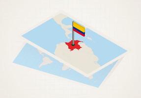 kolumbien ausgewählt auf karte mit isometrischer flagge kolumbiens. vektor