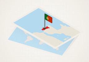 Portugal auf der Karte mit isometrischer Flagge Portugals ausgewählt. vektor