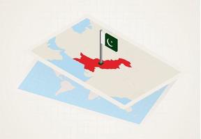 pakistan vald på Karta med isometrisk flagga av pakistan. vektor