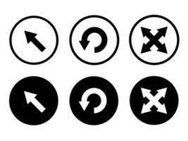 Pfeilsymbole im modernen Stil befinden sich auf weißem und schwarzem Hintergrund. Das Paket hat sechs Symbole. vektor