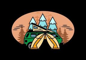 camping mit zelt- und autoillustrationsdesign