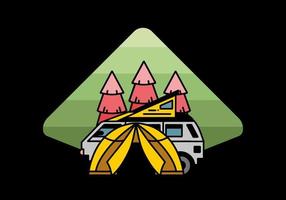 camping mit zelt- und autoillustrationsdesign vektor