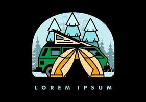 camping mit zelt- und autoillustrationsdesign vektor