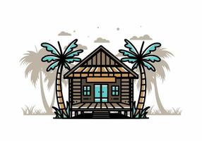 Holzhaus am Strand Illustration Abzeichen Design vektor