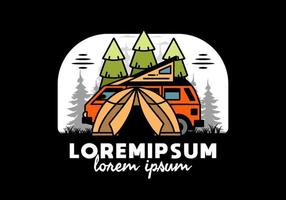 camping mit zelt- und autoillustrationsdesign vektor