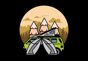 camping med tält och bil illustration design vektor