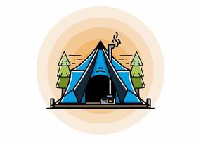 großes glampingzelt mit heizungs- und kaminillustrationsdesign vektor