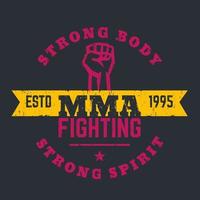 mma stridande logotyp, emblem, t-shirt design, skriva ut på mörk, vektor illustration