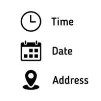 Symbolvektor für Zeit, Datum und Adresse. Ereigniselemente Zeichensymbol vektor