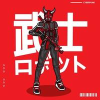 samuraj cyberpunk karaktär vektor fiktion färgrik design illustration. översättning samuraj robot