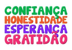 färgrik skön ord i brasiliansk portugisiska. översättning - förtroende, ärlighet, hoppas, tacksamhet. vektor